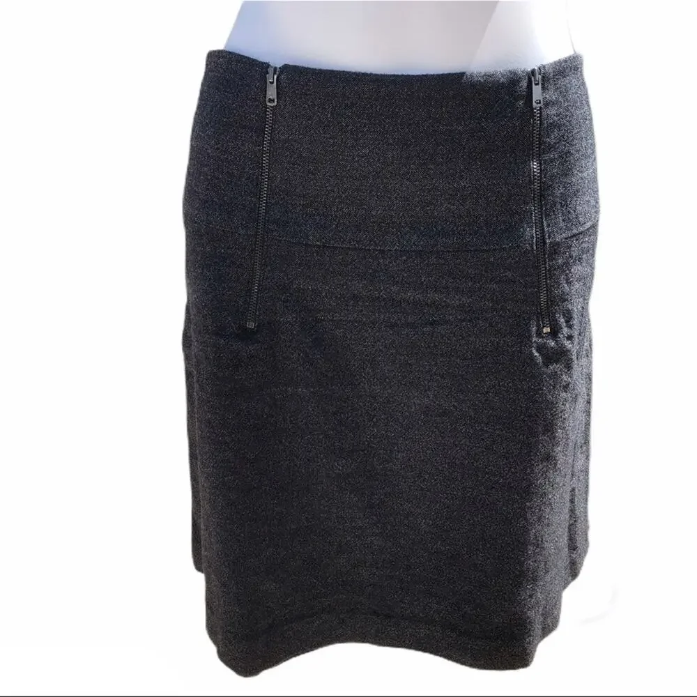 Ann Taylor grey wool skirt lined wide wasitband double zip size 10